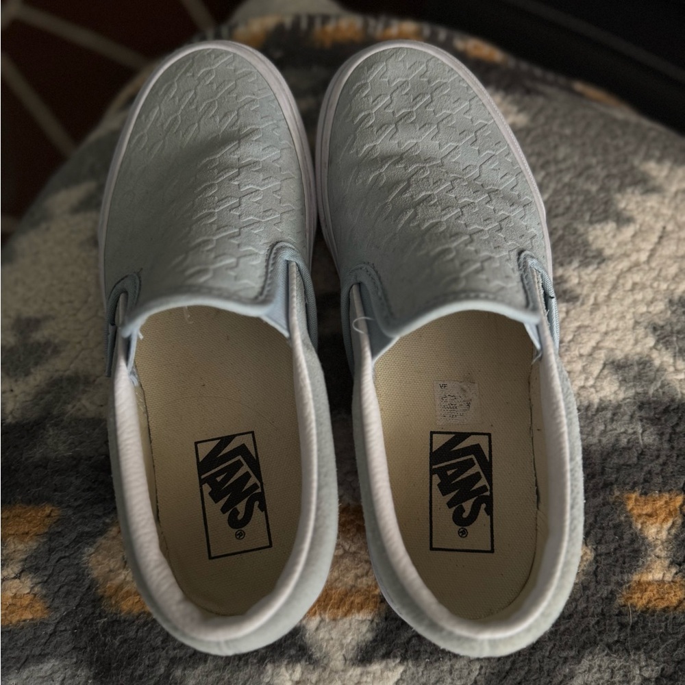 Vans Classic Slip-On Sneakers - Light Blue Houndstooth Suede, Women’s Size 7.5 - Picture 4 of 11